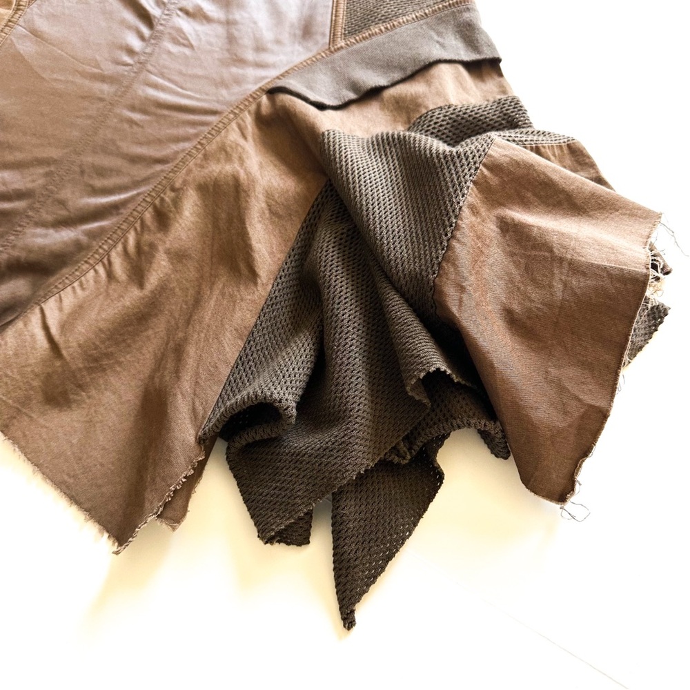 Vintage Plein Sud Rare Asymmetrical Multi Fabric & Texture Brown Skirt F40 /8 US - Picture 3 of 16